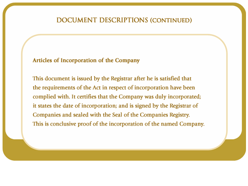 Articles of incorporation of the company