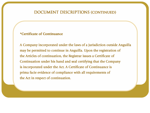 Certificate of Continuance