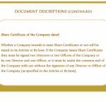 Share certificate of the company dated