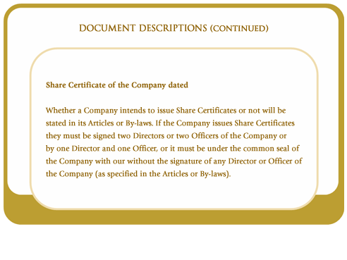 Share certificate of the company dated