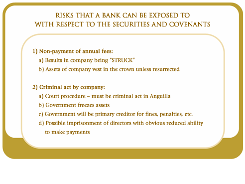 Risks that a bank can be exposed to with respect to securities and covenants